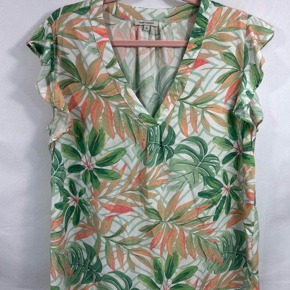 Anne Carson Tropical Leaf Print Blouse XL 100% Rayon lightweight breathable - Picture 1 of 8